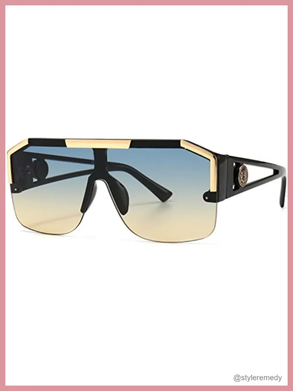 Square Oversized Sunglasses Shield Lens Metal Frame Retro Shades